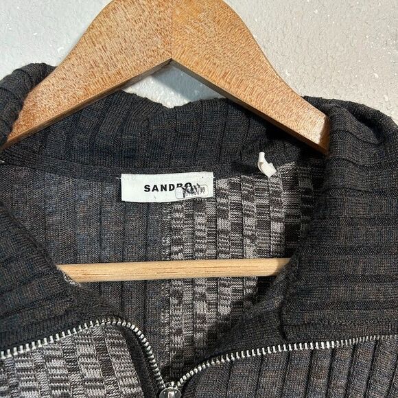 Sandro Paris Moria Sweater Size 1 US S Colorblock Rib Knit Zip Collar Pullover - Picture 6 of 9